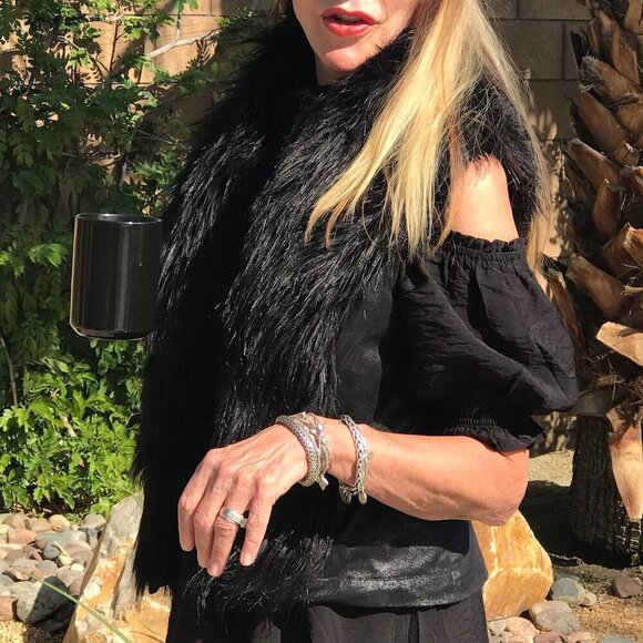 INC International Concepts Black Long Faux Fur Vest & Fabric Back to Layer  S - Picture 3 of 16